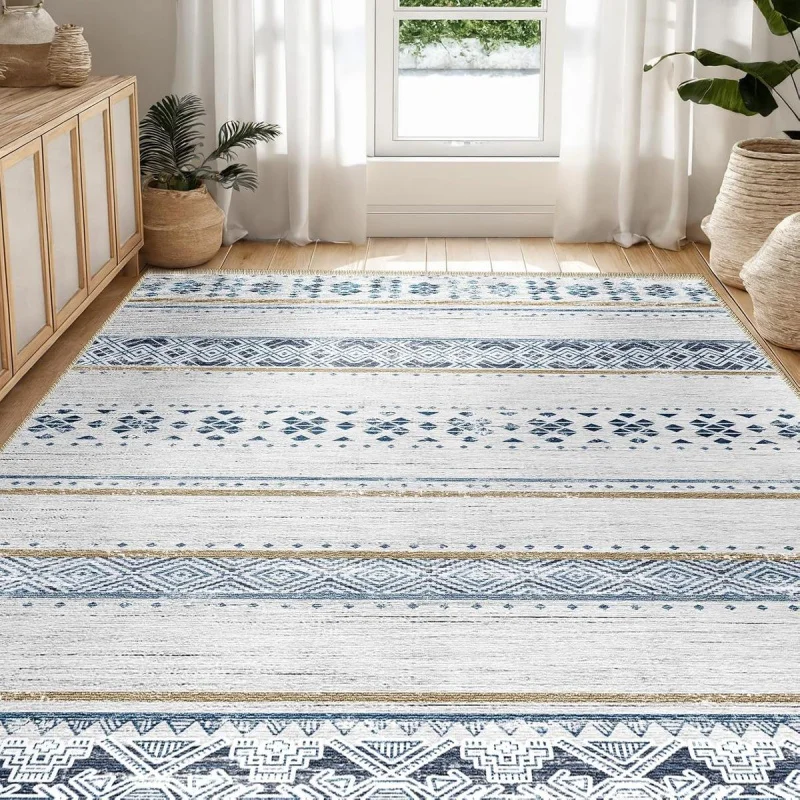VIKAMA Retro Ethnischer Stil Teppich Wohnzimmer Schlafzimmer Rutschfester Teppich Böhmischer Stil Heimdekoration Teppich
