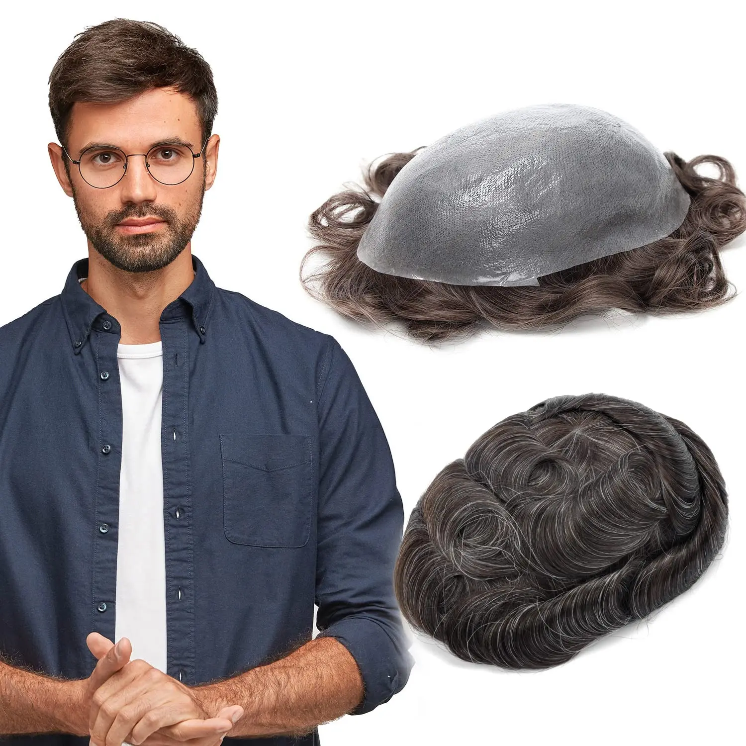 

Ultra-Thin Natural Looking Men's Toupee Wig - 0.03-0Medium PU Base with , Lightweight Bald Head System for Everyday & Formal Use