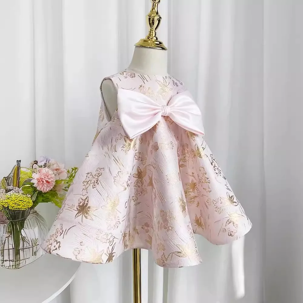 

2024 Sweet Princess Girls Dress Baby Girl Birthday Party Dresses Cute Children Ball Gown Newborn Satin Vestidos Flower Clothes