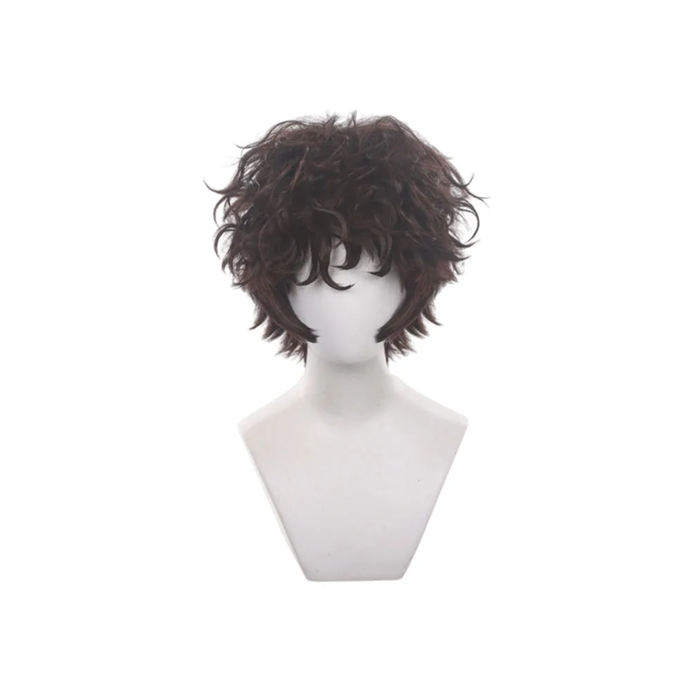 Dark Brown Short Curly Cosplay Wig with Messy Bangs Synthetic Hair Anime Role Play Costume Party Accessory for Men Women
