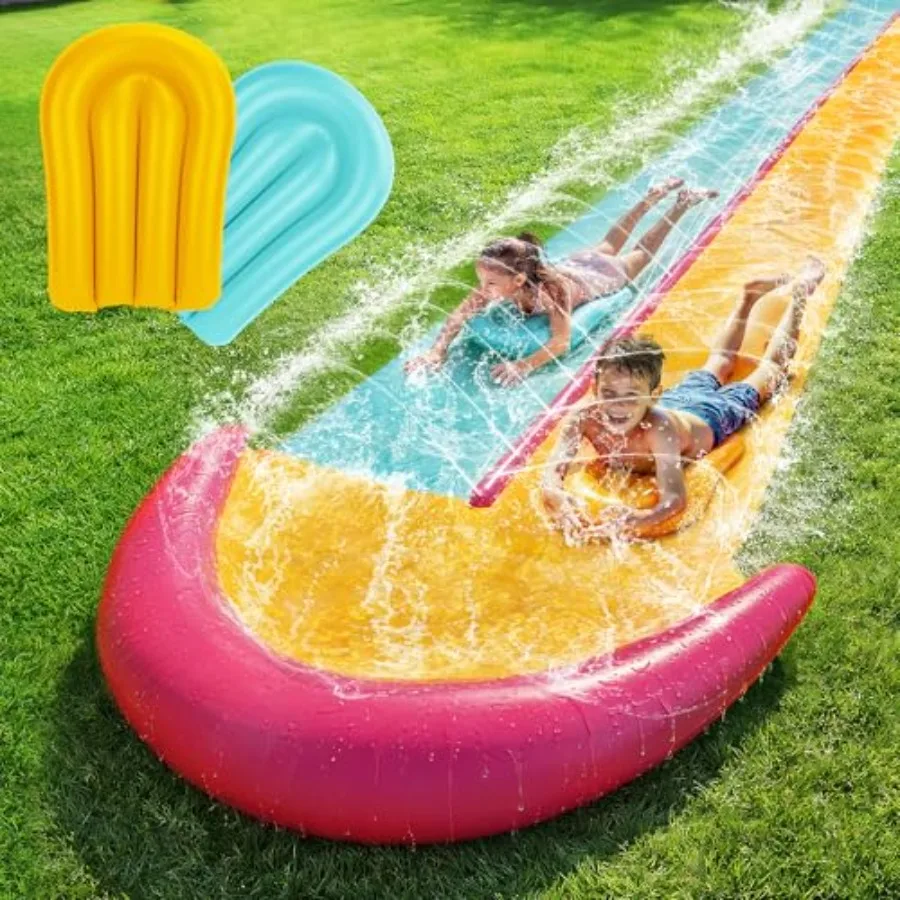 

20Ft Giant Water Slide for Backyard Outdoor Summer Fun with 2 Bodyboards 2 Lane Slip Splash and Slide Built-in Sprinkler Red Pl