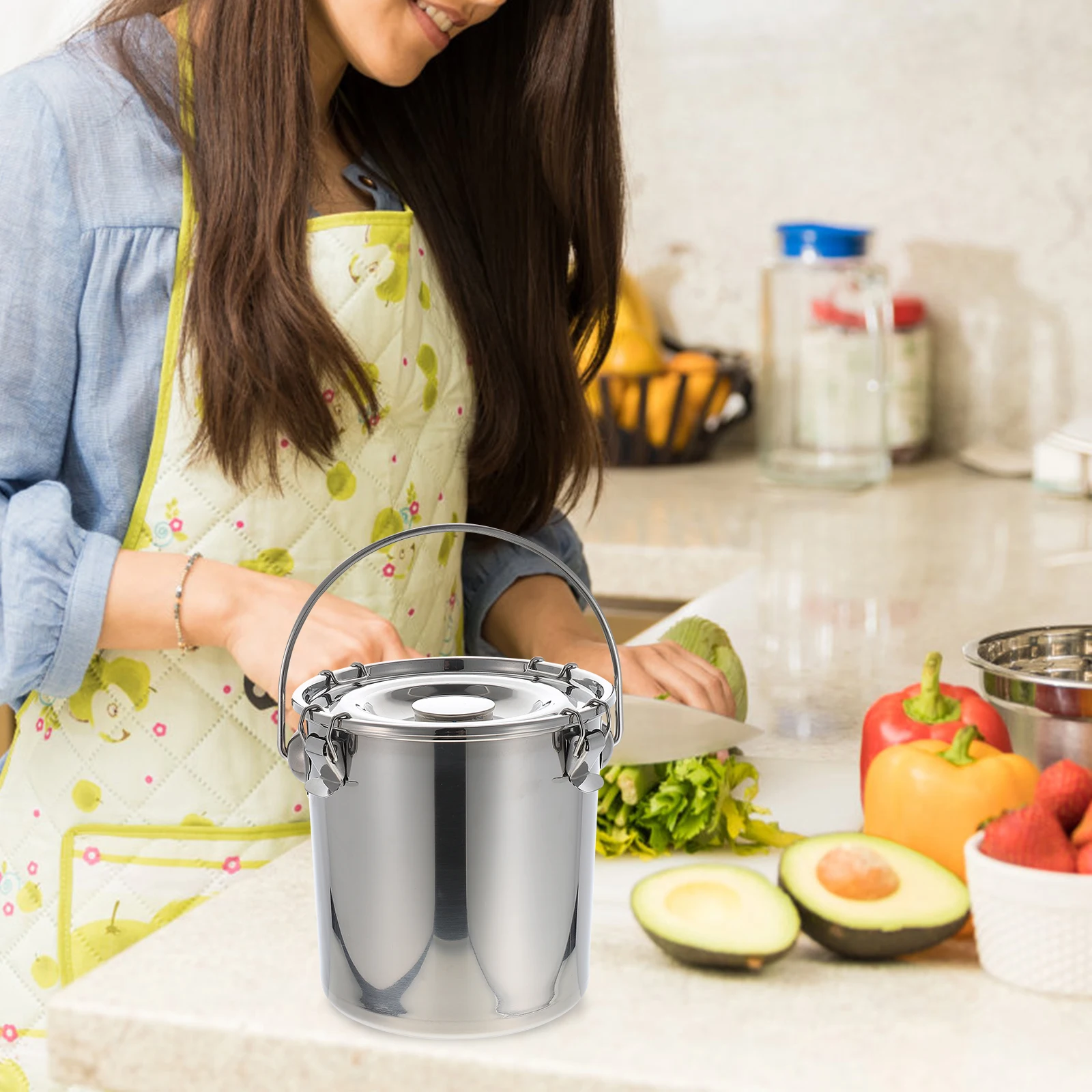 

Stainless Steel Sealed Bucket Black Canister Lid Kitchen Storage Jar Sealing Container Tea Jar Case Practical Home Use