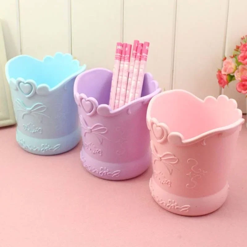 

Cute Bow Pen Holder Candy Color Kawaii Pink Pencil Organizer Box Stand Container Office School Supplies Kitchen Jars