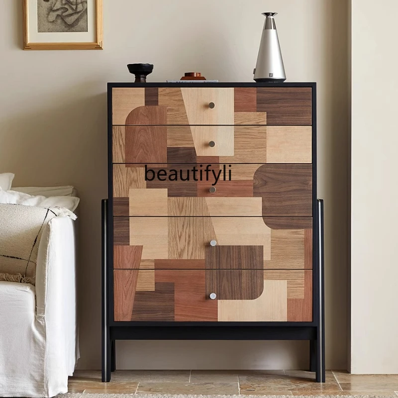 

Solid Wood Five-Drawer Simple Modern Bedroom Storage Cabinet Bedside Retro Standing Cabinet Vintage Storage Cabinet