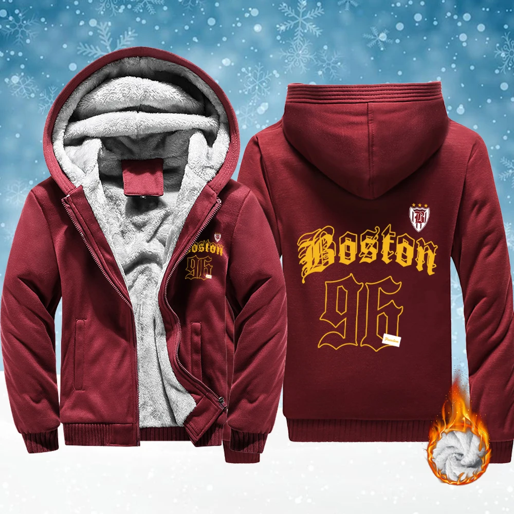 

Boston Number 96 Jersey Prints Mens Fleece Soft Jackets Thicken Warm Hoodie Winter Comfortable Outwear Zip-Up Pocket Streetwear