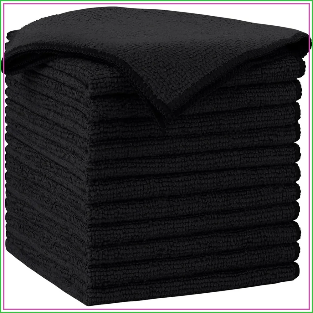

Microfiber Cleaning Cloth 12PK, Soft Absorbent Towels for Car, House, Kitchen, Window, Lint-Free Streak-Free, 12x12in, Black