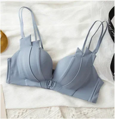 ملابس داخلية مثيرة بزر أمامي للنساء صدر صغير متجمع بدون حلقة فولاذية مريحة ومضادة للترهل صدر جميل من الخلف حمالة صدر سوداء