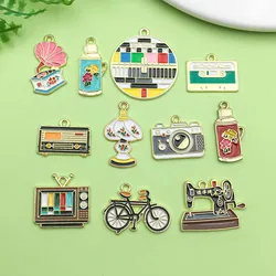 10/12pcs Enamel Nostalgic Daily Necessities Charms Alloy Furniture, Transportation Pendants For DIY Jewelry Making Accessories