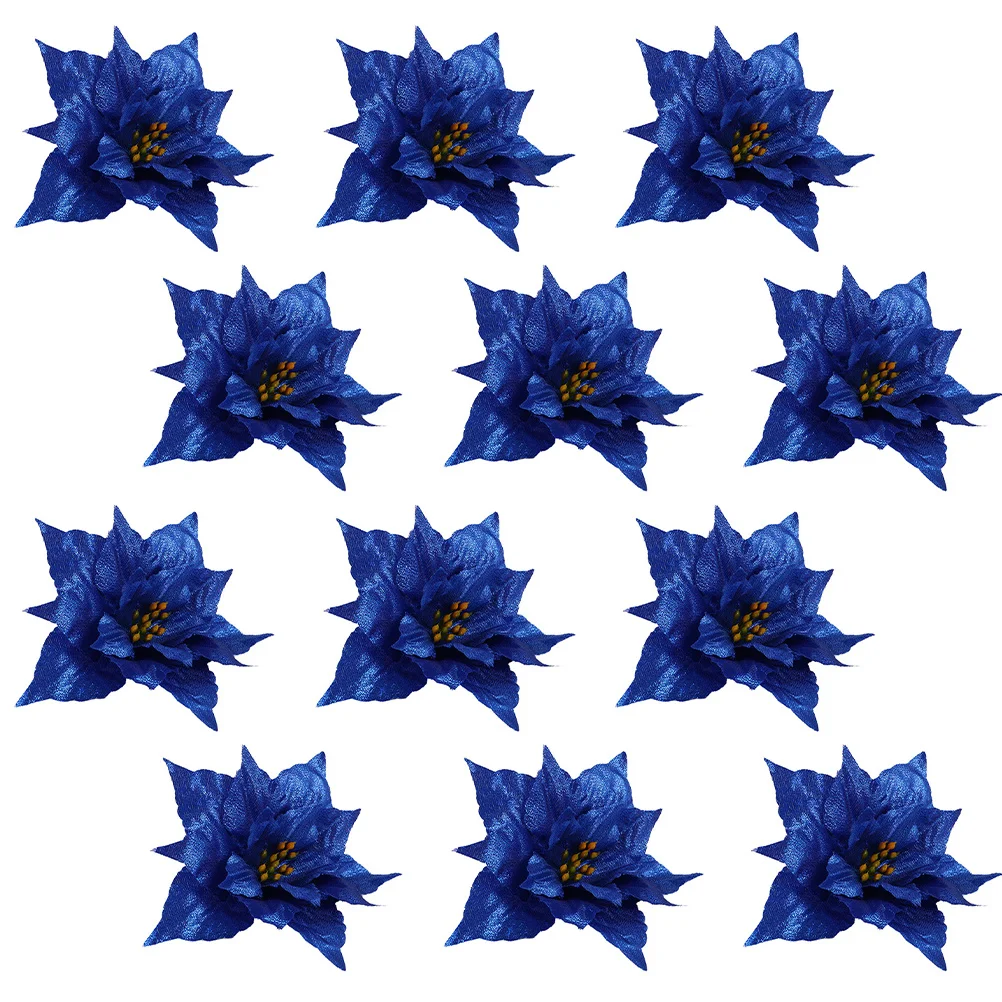 12 قطعة من زهور عيد الميلاد من البولي ايثيلين اللامعة من الزهور الاصطناعية المزيفة لشجرة عيد الميلاد وحفلات الزفاف وديكور الزهور