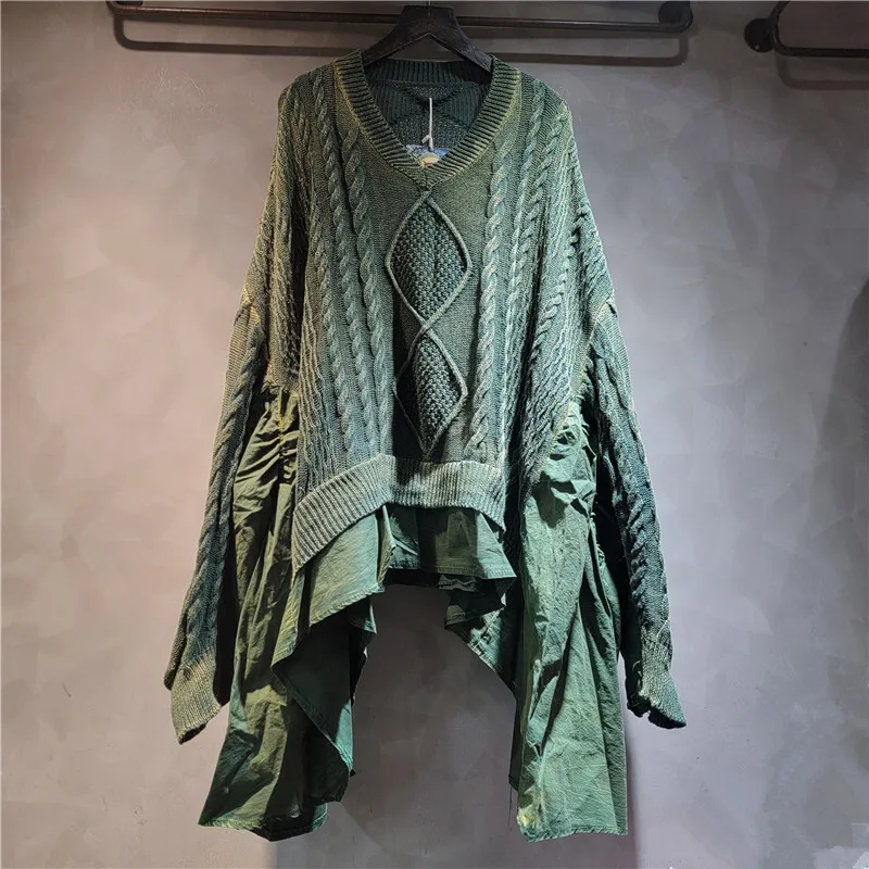 Loose Fashion Women\'s Spliced Ruffled Edge Weave Sweater 2024 Autumn Vintage O-neck Long Sleeves Pullovers Female 1LS025