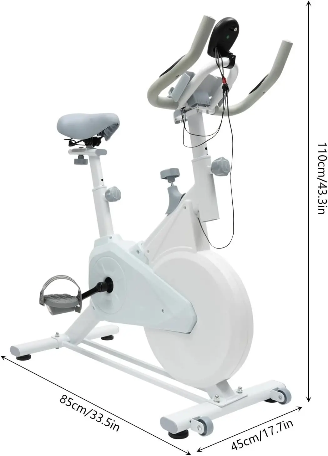 Folding Indoor Exercise Bike, Stationary Home Gym Cycle with LCD Monitor, 8.8 lbs Flywheel, Silent Wool Pad Brake, Adjustable Seat Height 25.6-29.5 in, 176 lbs Weight Capacity, White