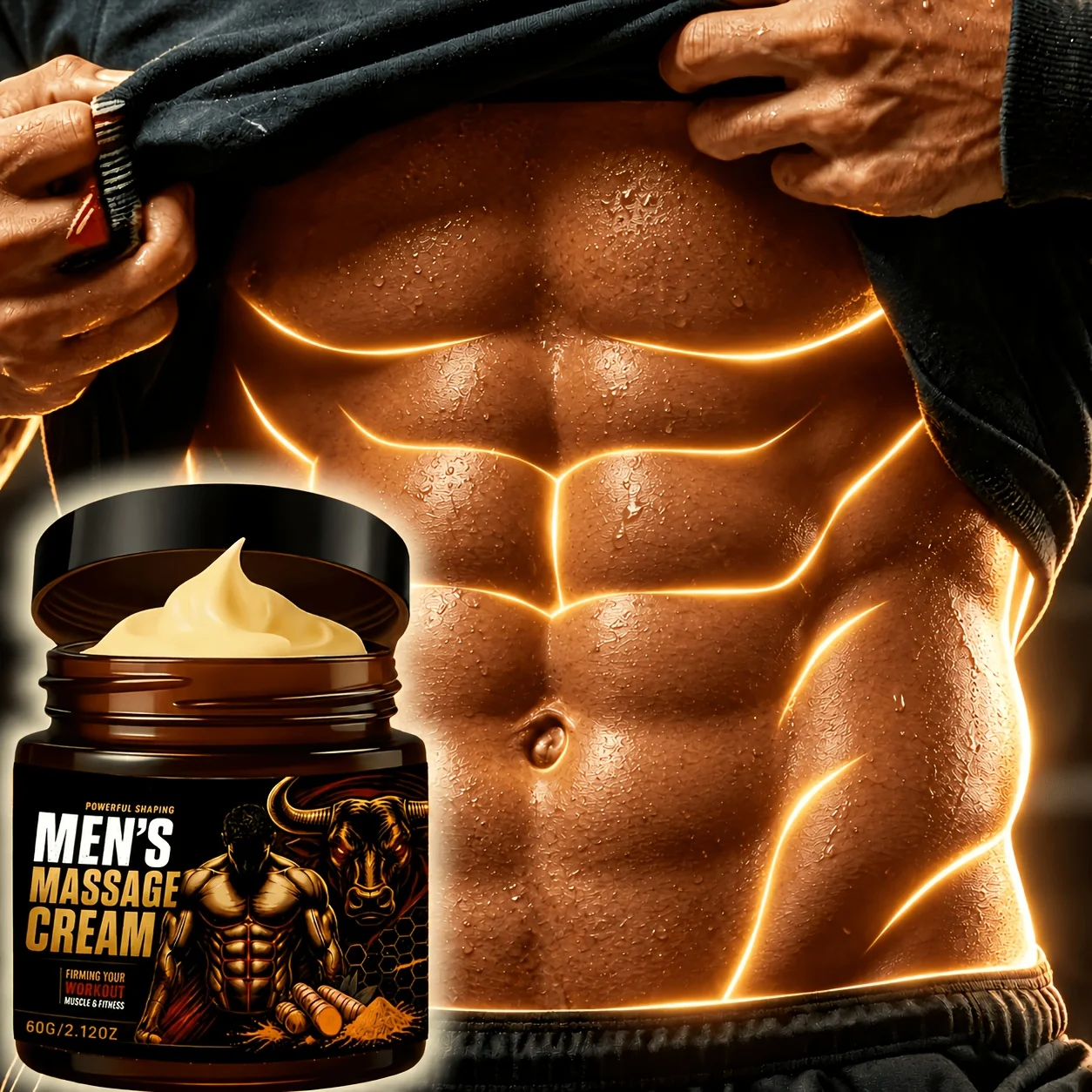Men's Abdominal Firming Massage Cream Plant Extract Body Shaping Care Cream for Waist, Abdomen, Arms, Legs, and Buttocks Skin Care, Can Be Used Day and Night, 60g