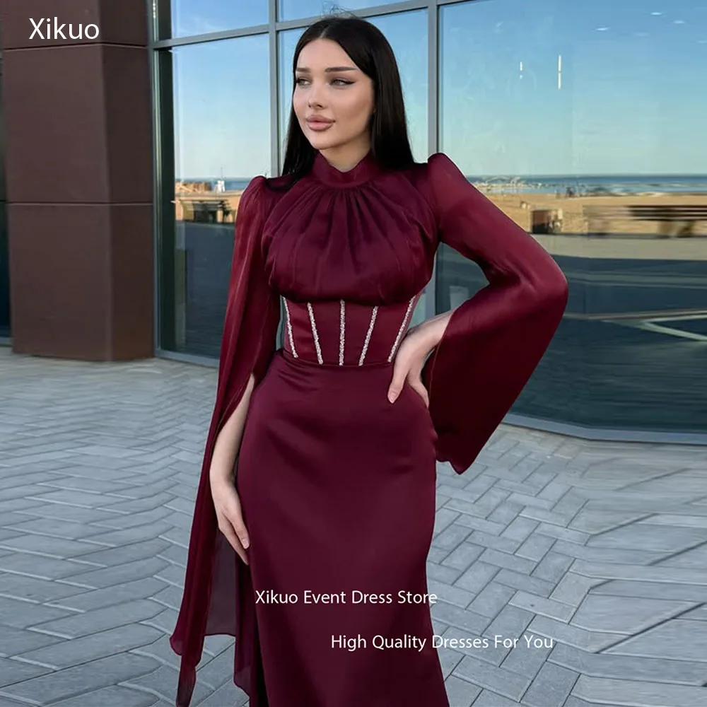 

Xikuo Formal Satin Evening Gowns Sweetheart Mermaid Party Prom Dress Woman Pleated High Side Slit Robe Cocktail Femme Customized