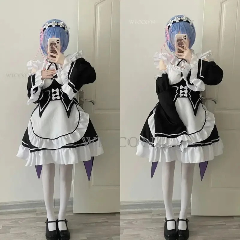 

2025 22 Аниме Ram Rem Lolita Maid Косплей Vestido Re: Zero Kara Hajimeru Isekai Seikatsu костюмы на Хэллоуин для женщин Lo