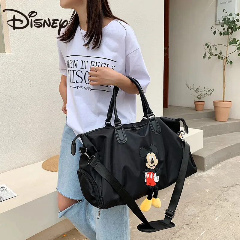 MINISO Mickey Canvas Bag Women's Shoulder Bag Short-distance Travel Bag Portable Large-capacity Fitness Bag Girls Luxury Brand