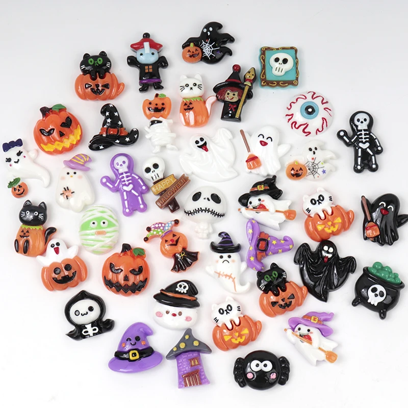 10/100PC Resin Accessories Halloween Vampire Ghost Pumpkin Bat Resin Craft Patch DIY Children Hairpin Cabochons Decor Fridge