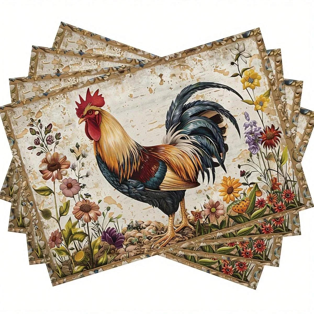4Pcs, Vintage Rooster Placemats, Washable, Suitable for Holiday Parties, Home Decor, Kitchen Tables, Rectangular Dining Rooms, Birthday Gifts, and Housewarming Party Gifts