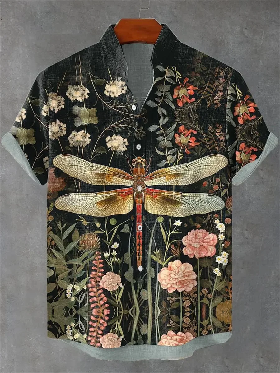 

2025 Forest Art Print Men's New Linen Comfortable Breathable Fabric Short Sleeve Shirt Art Lovers Fashion Clothing