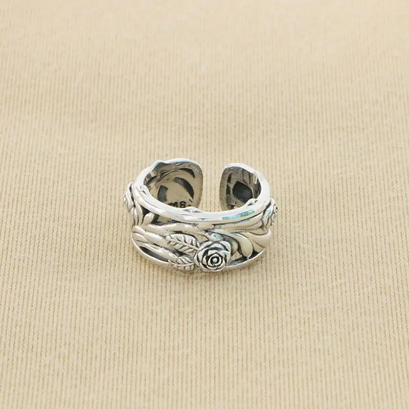 Sterling silver European and American fashion trendsetter rose ring index finger personalized men and women British style jewelr