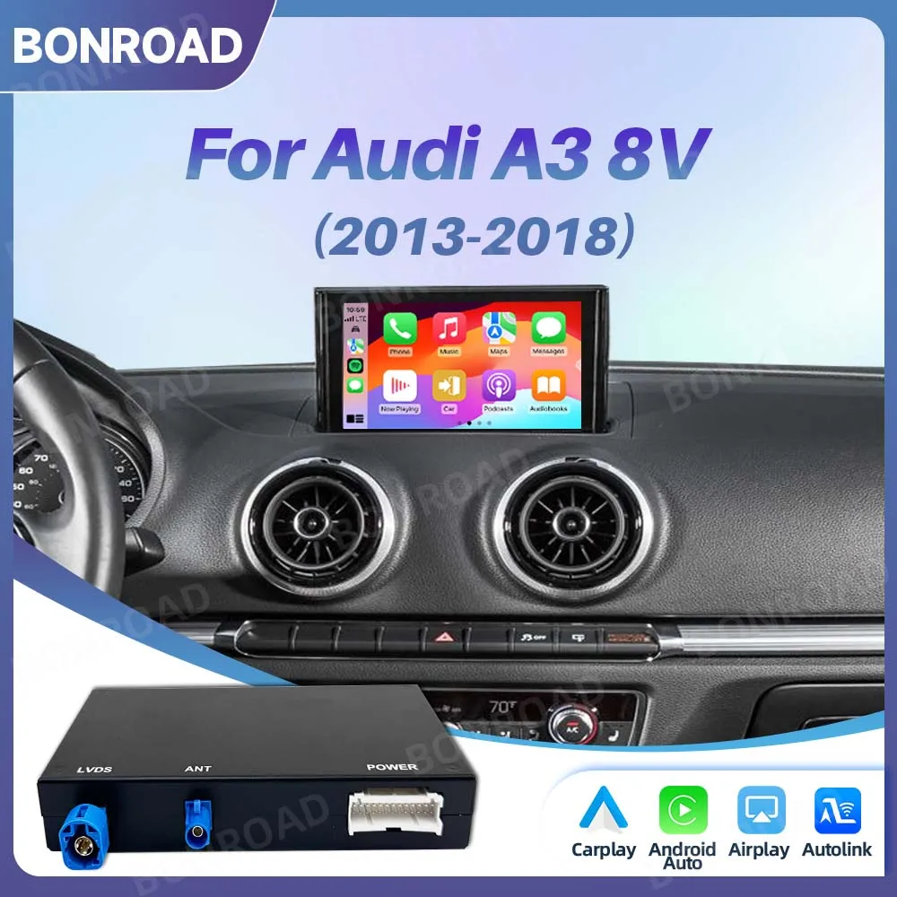 BONROAD Modulo Interfaccia Wireless CarPlay Android Auto A3 8v 2013-2018 Mirror Link AirPlay Bluetooth Navigazione GPS Musica