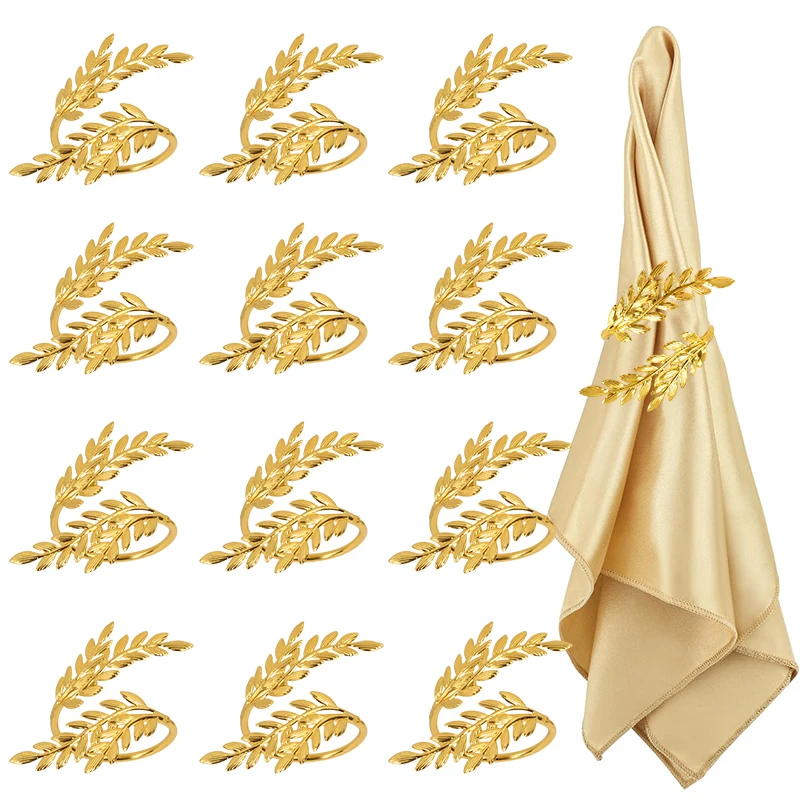 12pcs Gold Leaf Napkin Ring Buckles for Wedding Birthday Party Dinnig Table Decoration Christmas Thanksgiving Napkin Holder