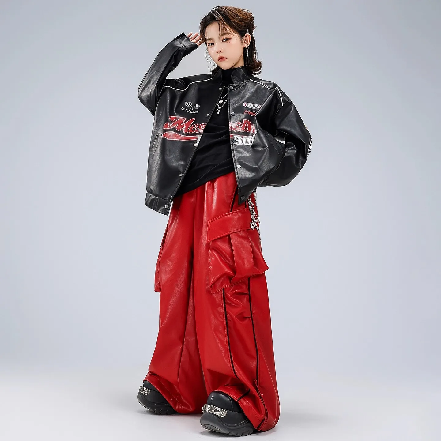 Cool Boys Hip Hop Jazz Dance Costumes Motorcycle Style Jacket Top Cargo Pants Suit Practice Street Dance Wear Clothing DQL12049