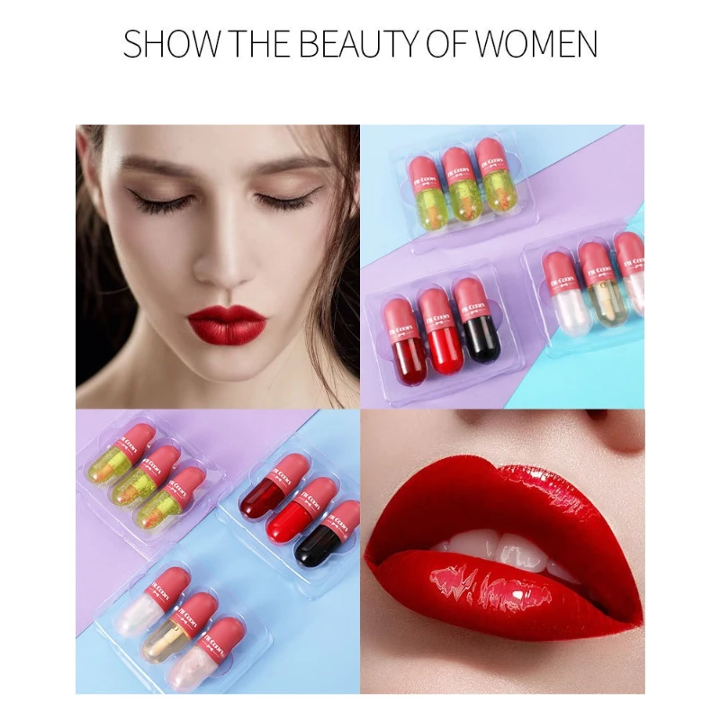 3-teiliges, aufpolsterndes Lippenfleck-Temperaturwechselndes Perlenschimmer-Feuchtigkeitsspendendes Lippenöl-Set, feuchtigkeitsspendendes, glänzendes Finch für die Schönheit im täglichen Gebrauch