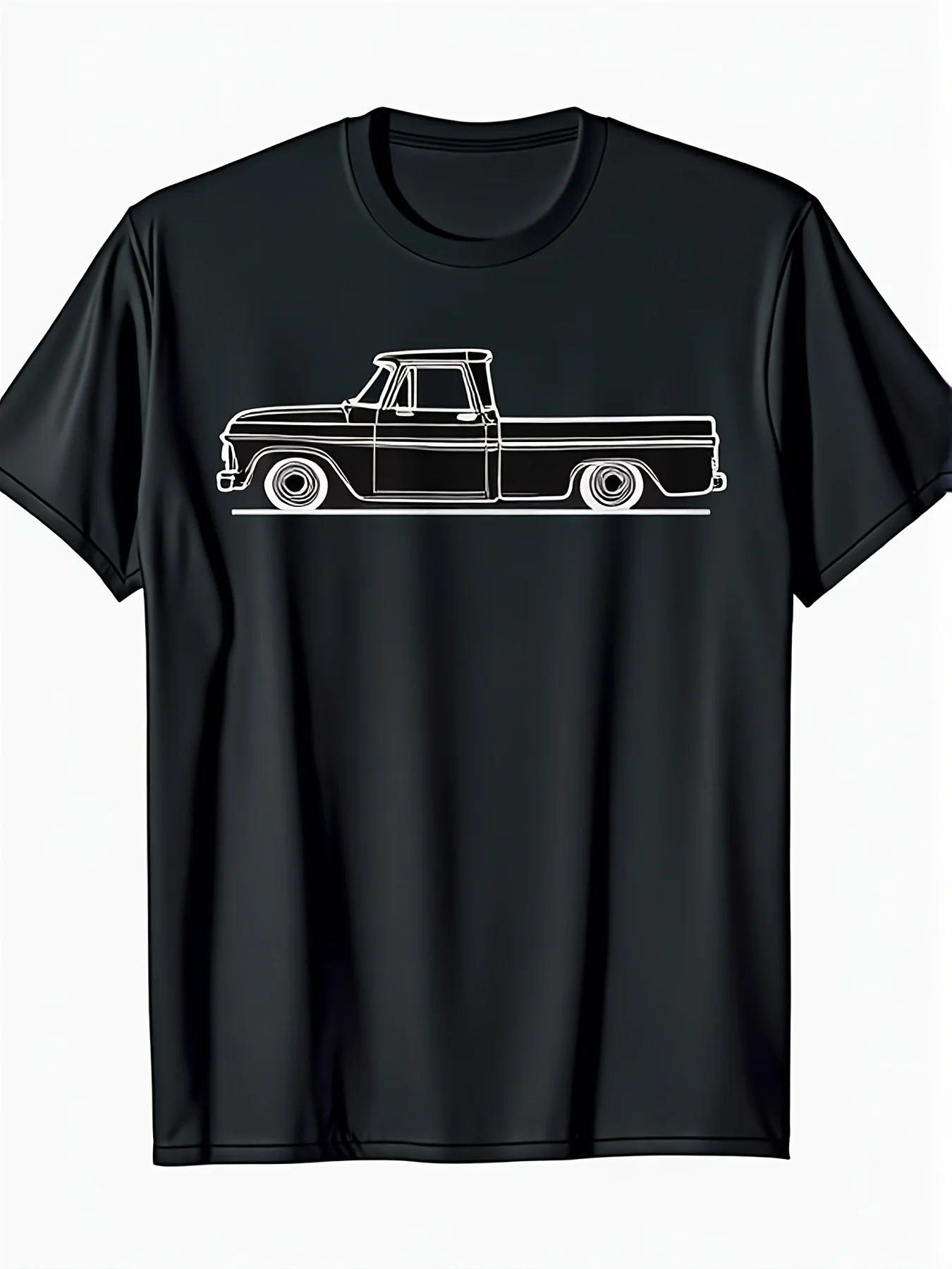Men'S Plus Size Vintage Pickup Truck T-Shirt Retro Line Drawing Crew Neck Tee with Classic Truck Truck Cab Bed Casual Short Sleeve Top for Car Enthusiasts YearRound Wear