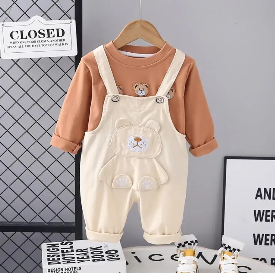 

Spring Autumn Boutique Outfits Toddler Boys Sets Cartoon O-neck Long Sleeve T-shirts And Overalls Christmas Infant Baby Clothes