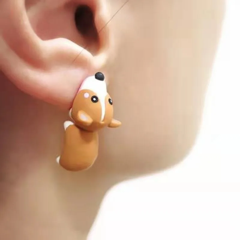 2pcs/1pair Animal Cartoon Stud Earring For Women Cute Dinosaur Little Dog Whale Clay Bite Ear Jewelry Funny Gifts Fashion view 4