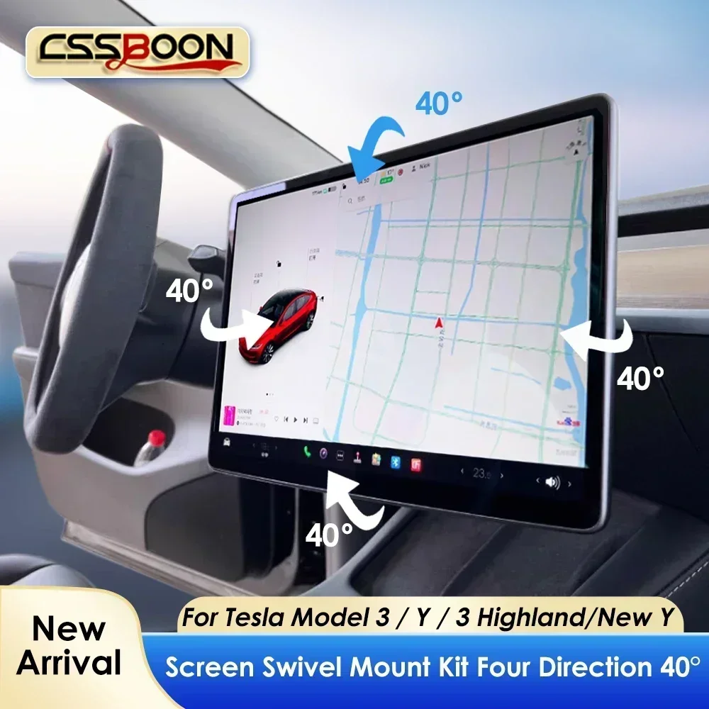 CSSBOON Navigation Screen Rotating Holder for Tesla New Model 3 Y LHD Four Direction Adjustable Swivel Tilt Screen Mounting Kit