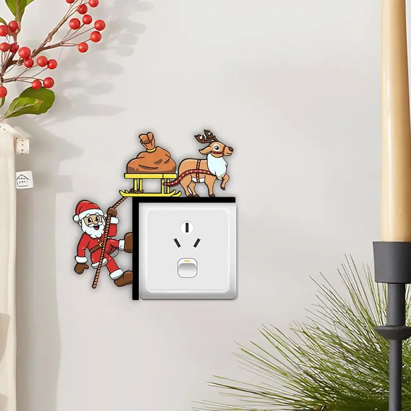 Christmas Wall Decals Santa Claus Elk Snowman Christmas Switches Decal Wall Stickers Christmas Wall Clings Santa Decal Light