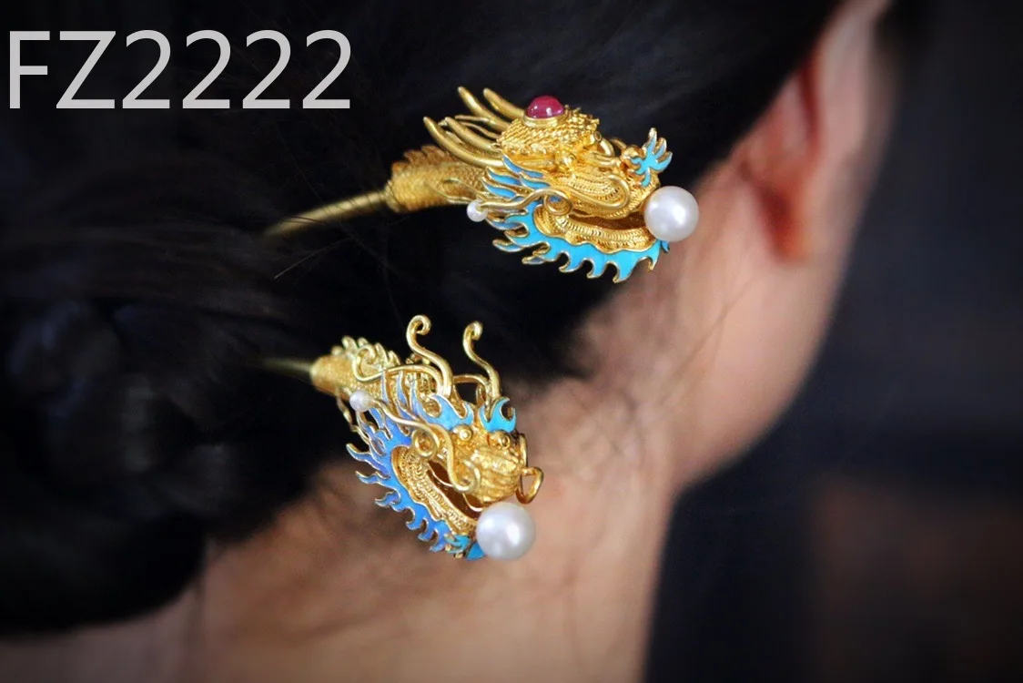 

filigree point cui dragon hairpin enamel Hanfu accessories, ancient hair accessories, wedding series, phoenix crown