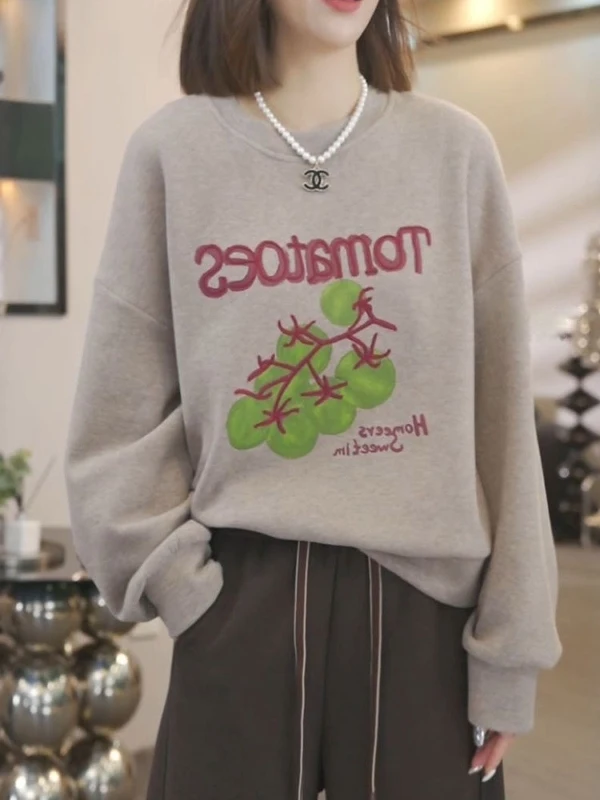 

Женский свитшот с объемной вышивкой, длинными рукавами и круглым вырезом, свободного кроя, больших размеров, в корейском стиле, весенняя новинка