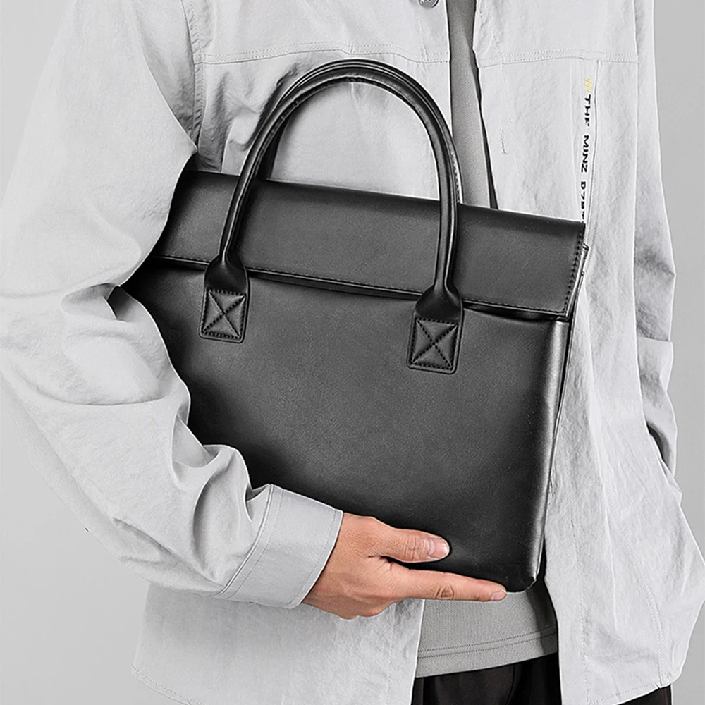 Large Capacity Custom Initials Laptop Bag PU Leather Business Office Student Briefcase Fashion Simple Notebook Computer Handbag
