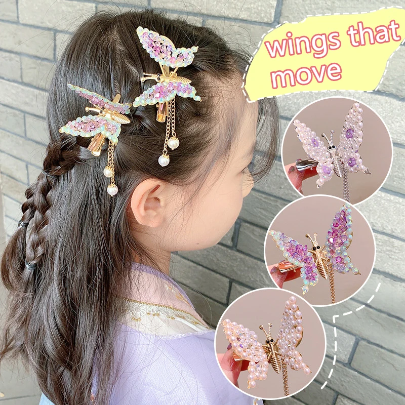 New Cute Shaking Move Wing Butterfly Hairpin Girls Tassel Barrettes Hair Accessories Kids Headwear Ornaments Gift