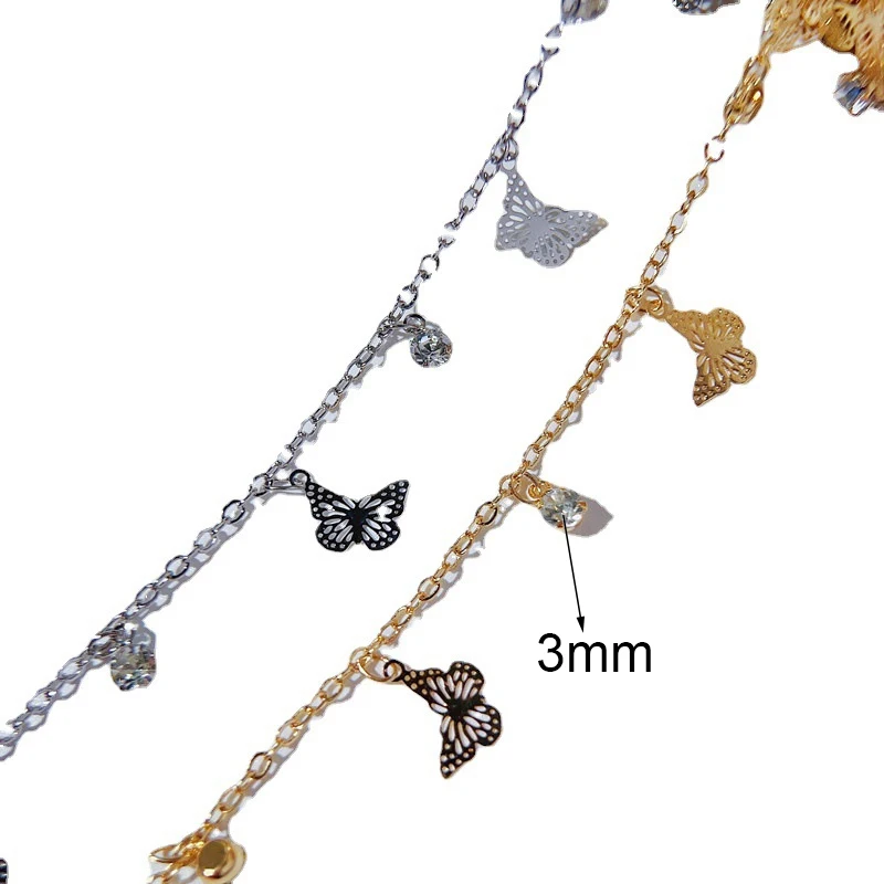 

2meters Copper Zircon Stones Crystal Beads Chains Necklace Metal Link Bracelet Butterfly Chains Bulk Lot for Diy Jewelry Making