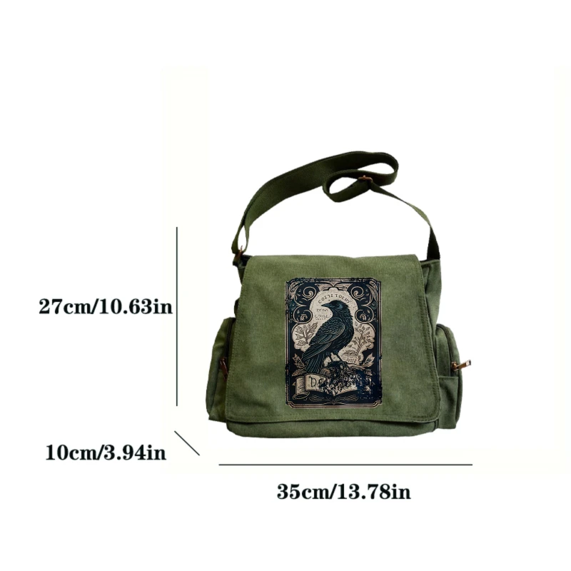 Vintage Raven Print Women's Shoulder Bag Men's Crossbody Messenger Bag Large Capacity Canvas Laptop Bag view 6