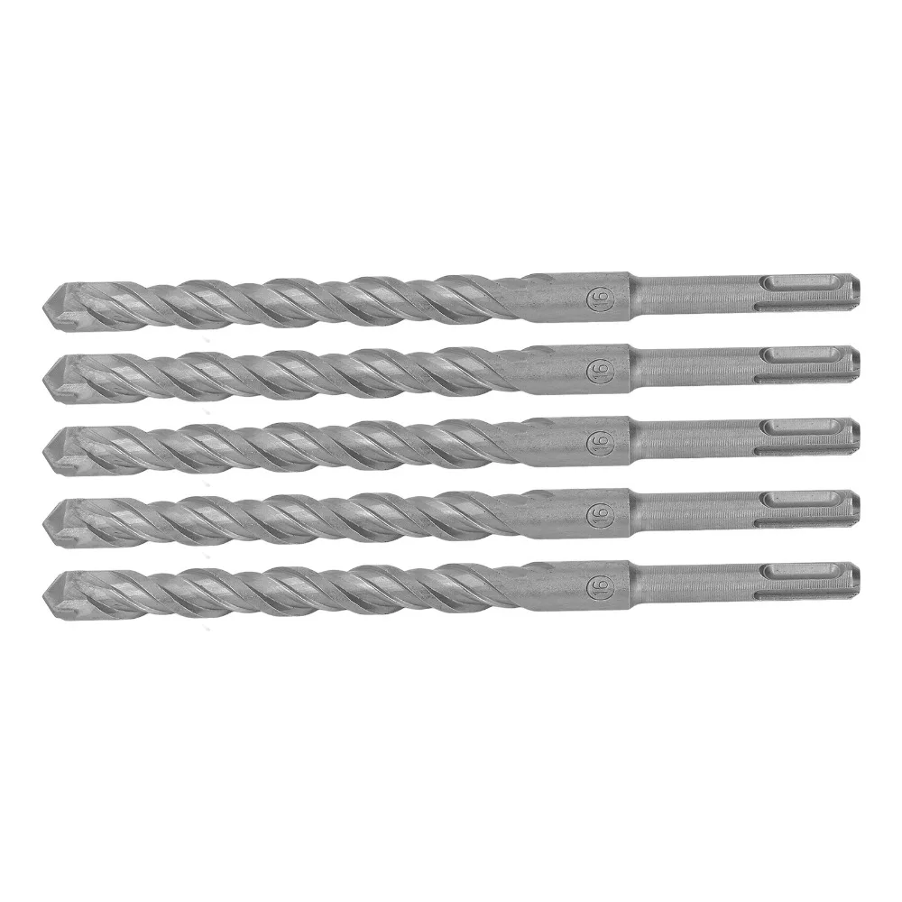 5pcs Carbide Tip Rotary Hammer Drill Bits 2 Flute Spiral 16mm Diameter Concrete Drill Bits 210mm Length 23/32 in x 8.3 in