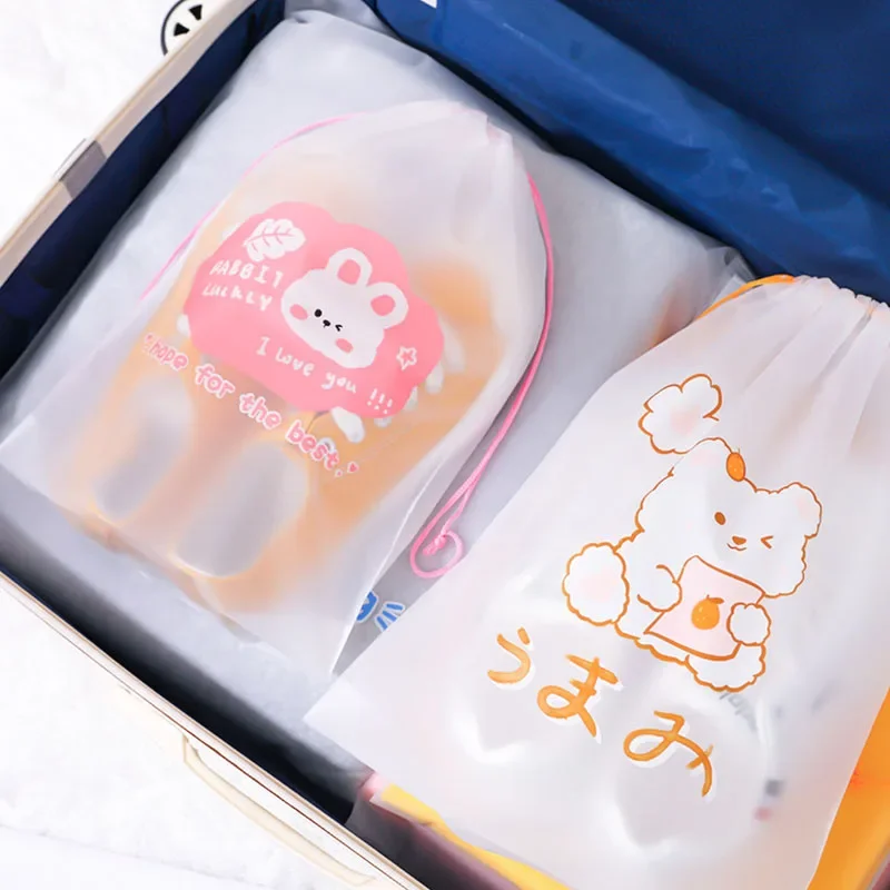 PE Bear Travel Storage Bag Draw Rope Tie Mouth Bag Portable Clothing Underwear Dust Bag Cartoon Shoes Waterproof Packing