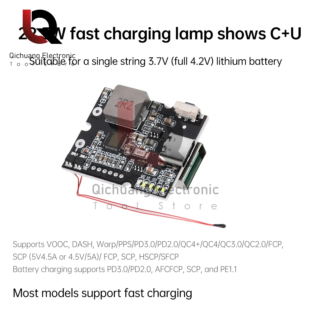 22,5 W Banco de Potencia Bidireccional de Carga Rápida Placa de Circuito Módulo de Energía Móvil Con Digital/Luz Tipo-c USB Suppor PD/QC3.0 2,0