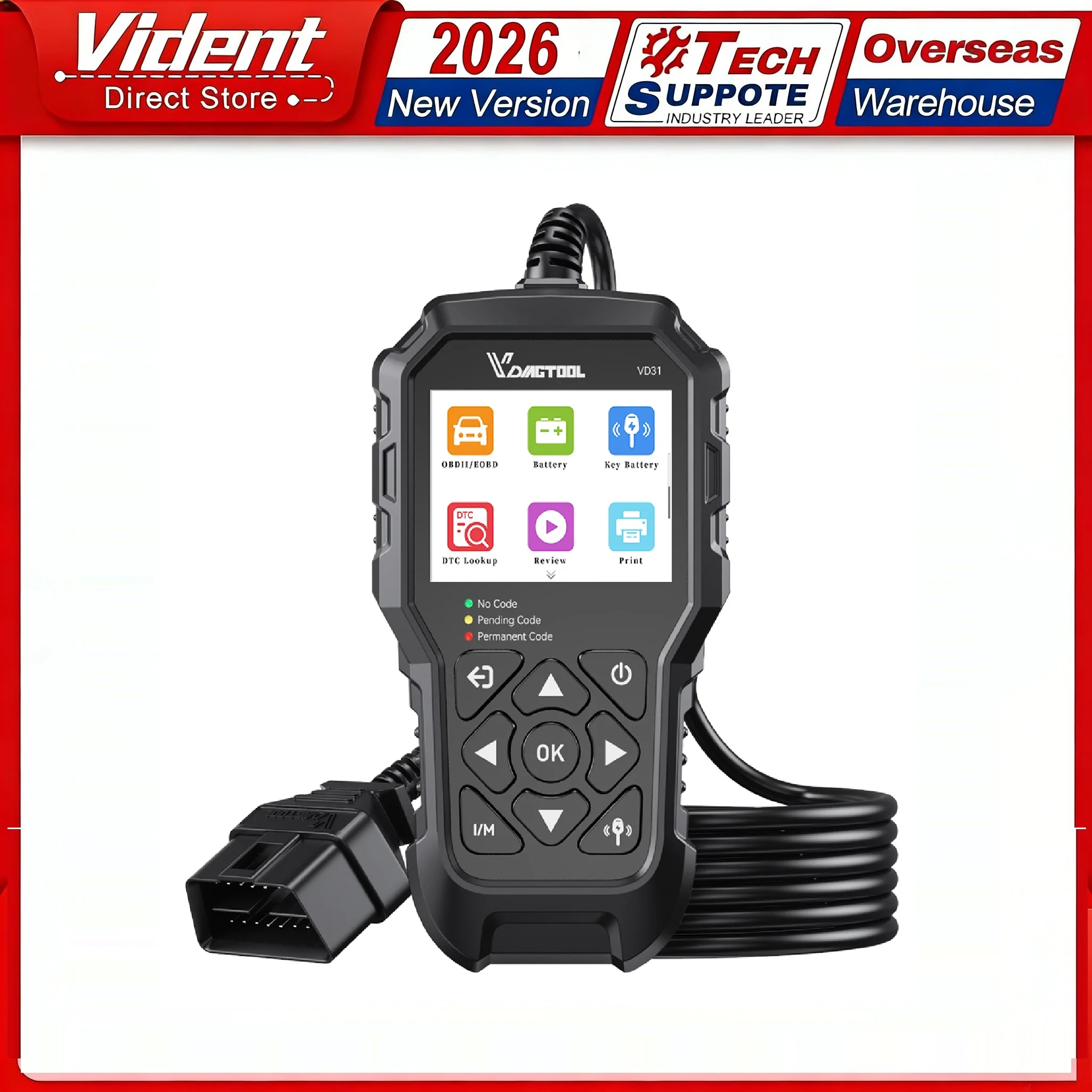 

Диагностический инструмент VDIAGTOOL VD31 для автомобилей, сканер OBD2, считыватель кодов неисправностей двигателя, тестер батареи и ключей, отображение данных в реальном времени