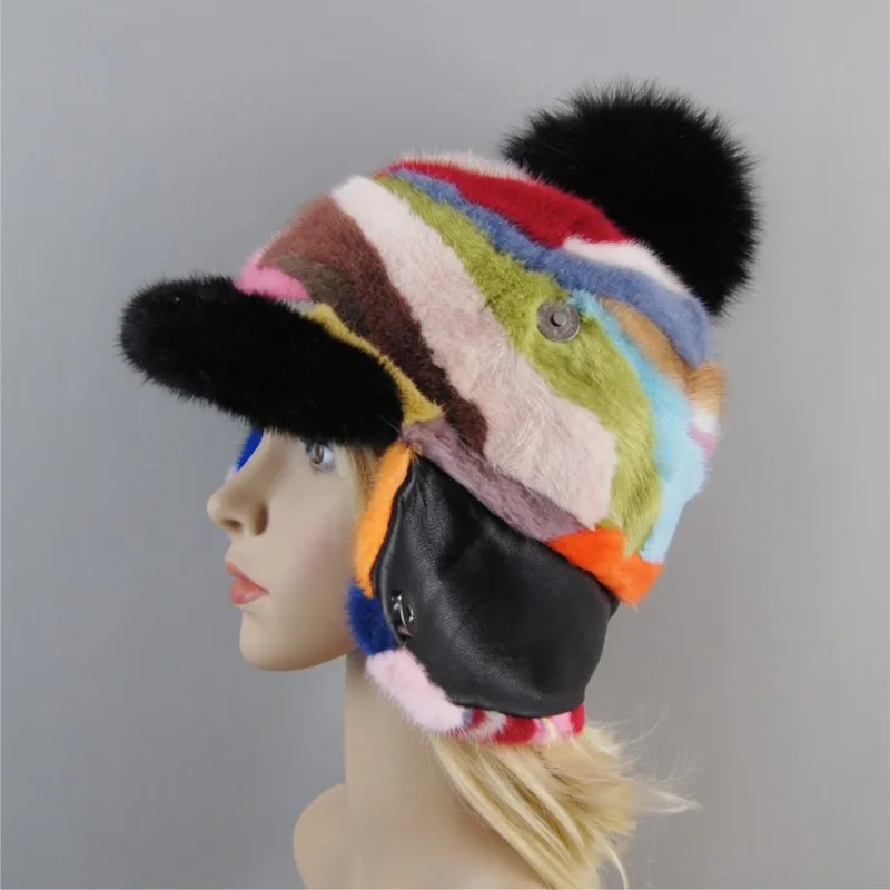 

Colorful leather women's hats trendy fur Beret fashionable and warm ear-protecting