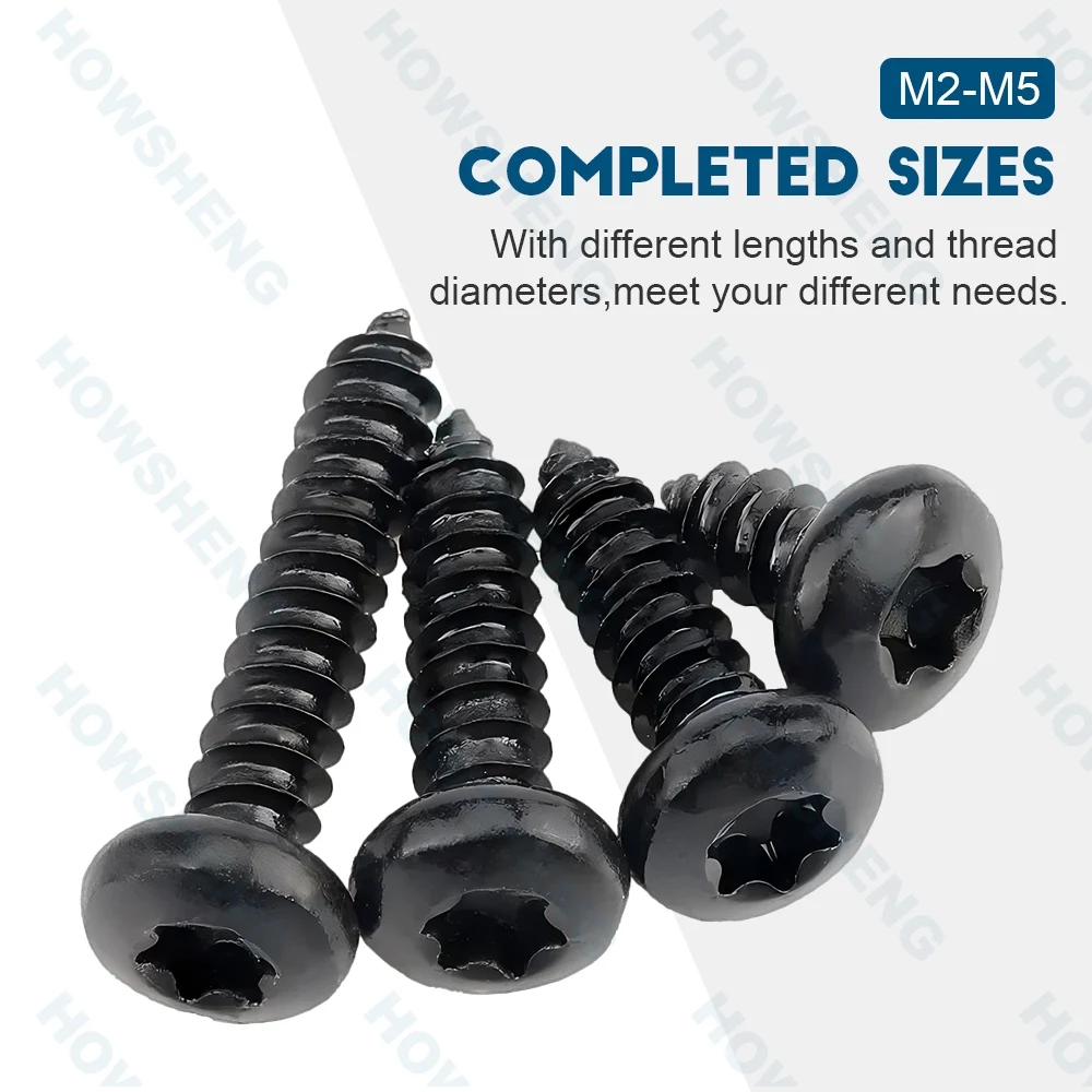 10-30pcs Six-lobe Pan Round Head Tapping Screws Black Plated Stainless Steel M2 M3 M4 M5 Button Torx Head Screw for Wood