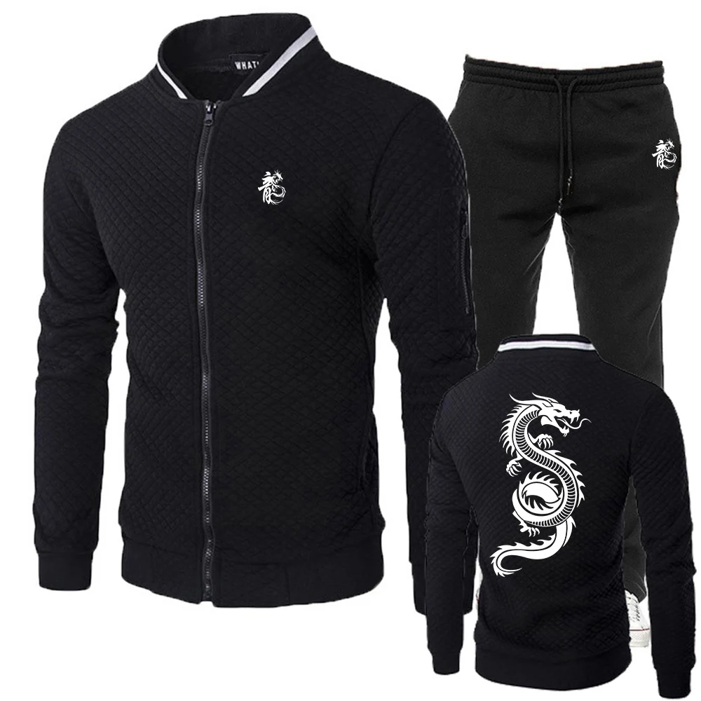 2025 Spring And Autumn Man's Chinese Dragon Print New Fashion Slim Fit Designer Sets Zipper Jacket + Long Pants Sports Suit