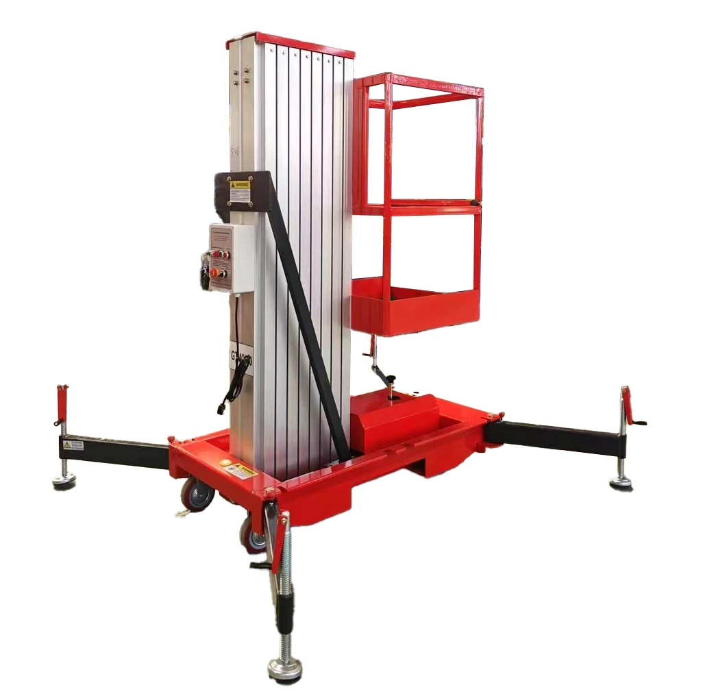 12/14m Portable Vertical Hydraulic Single Mast Electric Manned Aluminum Alloy Lifting Platform