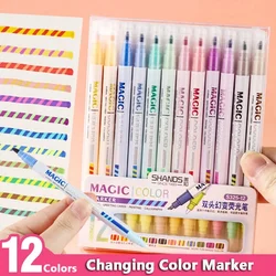 6/12Pcs Double-head Magic Color Changing Marker Pen Fluorescent Marker Student Scrapbook Painting DIY School Supplies Stationery