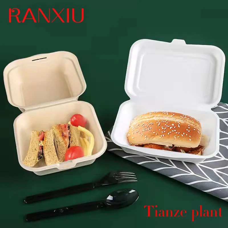 Custom High quality sugarcane pulp biodegradable bagasse food box biodegrade disposal takeaway boxes for food packaging