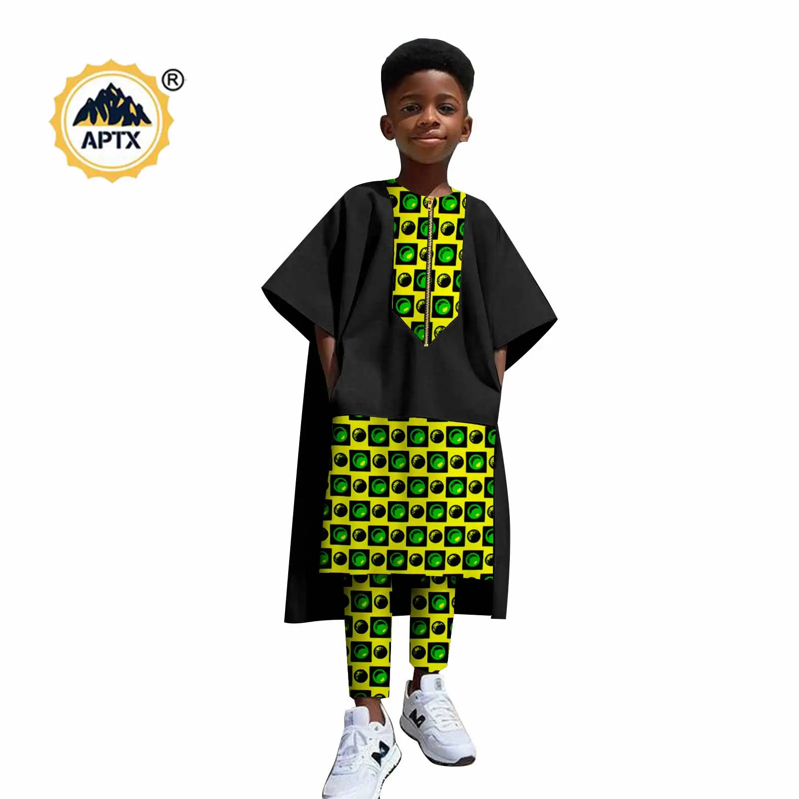 Vestiti africani per bambini Abiti da ragazzo Dashiki Manica corta Cerniera Irregolare Top e pantaloni Set Bazin Riche Abiti per bambini 2546019
