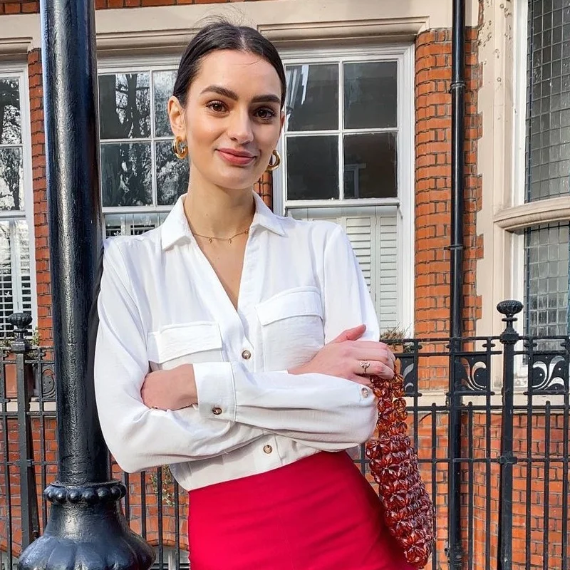 

Классическая повседневная блузка с V-образным вырезом, незаменимый элемент гардероба для модных блогеров, свободная, стройнящая белая рубашка в стиле ретро для офиса, с карманом, длинный рукав